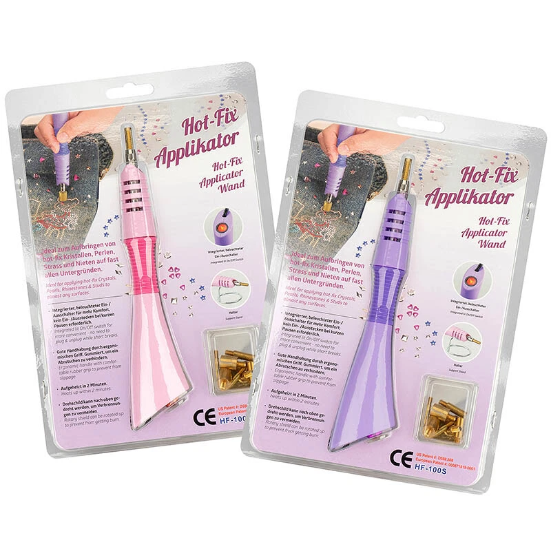 Hot Fix Strasssteine Applikator Werkzeug 7 Aufsätze+Mini-Bügelaufsatz/ 2 Farben - Bild 1 von 4