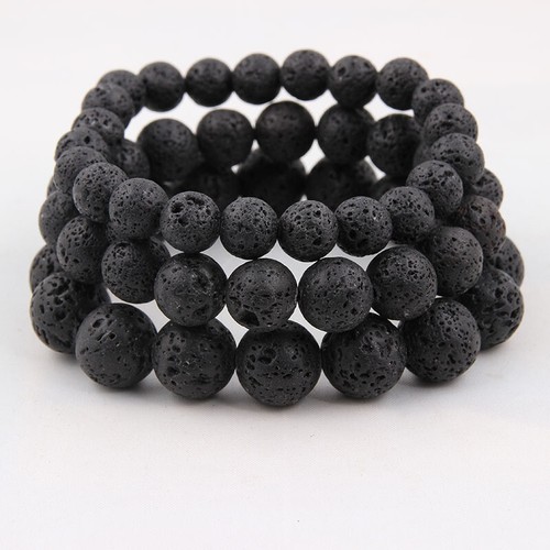 VALENTINO Bracciale Elastico Pietra Preziosa Rotonda Pietra Lavica Nera 8 10 12 mm 7 5 pollici