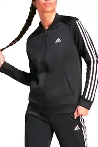adidas Women's XL 3-Stripe Tricot Full Zip Track Jacket Slim Fit Black Pink NWT - Picture 1 of 4