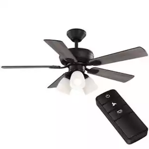 Hampton Bay Riley 44in. Indoor Matte Black Ceiling Fan,5 Blades,Light Kit+Remote - Picture 1 of 15