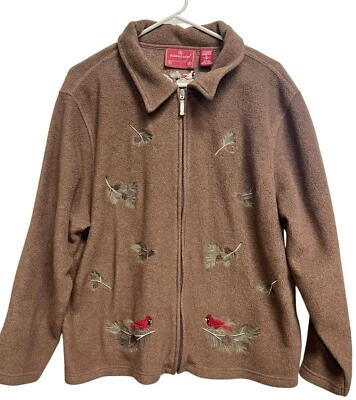 Chaqueta polar North Crest Holiday Lodge para mujer talla XL Cardinals Pine Cones Foto 1 de 4