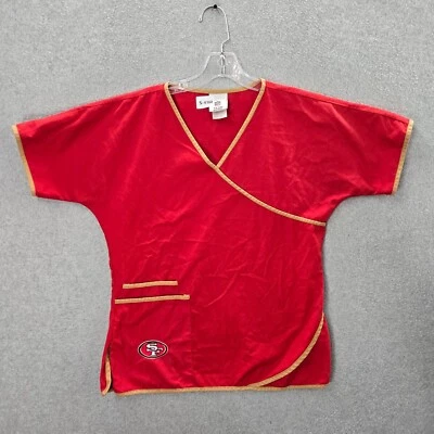San Francisco 49ers Women Scrub Top Small Red Mock Wrap Short Sleeve - Image 1 of 4