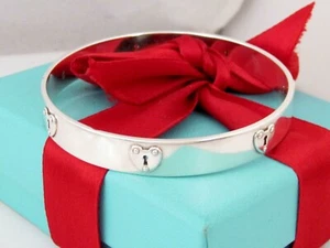 Tiffany & Co Silver Heart Keyhole Bangle Bracelet 7.5" Medium Wrist - Picture 1 of 6