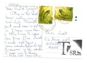 SEYCHELLES - ANSE SOURCE D'ARGENT Postal con MARCA FISCAL Y PAGO FRANQUEO ADEUDADO - Imagen 1 de 2