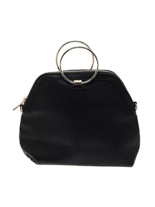IMAN Black Leather Gold Ring Satchel Bag Medium CLEAN - Picture 1 of 6