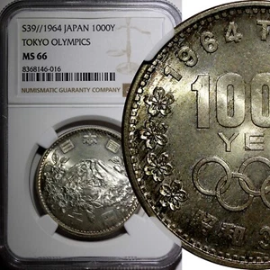 JAPAN Silver S39 1964 1000 Yen Olympics, Tokyo NGC MS66 Nice Toned Y# 80 (016) - Picture 1 of 5