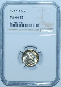 1937 D NGC MS66FB Full Bands Mercury Dime - Picture 1 of 2