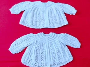 TWO HAND KNITTED BABY MATINEE COATS IN PALE BLUE. (18" chest ) - Picture 1 of 5
