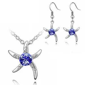 Juego de Joyería de Estrellas de Mar de Plata Pendientes Azul Oscuro Calidad Superior Stock del Reino Unido - Imagen 1 de 5