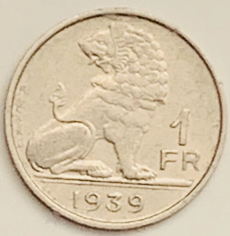 1939 Belgium Franc KM# 120 Circulated Condition Cover