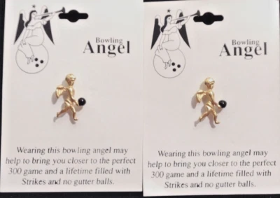 Par de prendedores Bowling Guardian Angels tono dorado 1 pulgada nuevos en tarjetas Foto 1 de 4