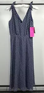Maxi abito donna Betsey Johnson 10 blu a pois cravatta spalle a pois scollo a V a pois svizzero - Foto 1 di 20