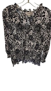 Sag Harbor Blouse Womens Black & White Long Sleeve Polyester Top Size L - Picture 1 of 5