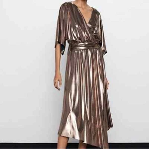 ZARA METALLIC WRAP FRONT PARTY DRESS SIZE US M - Picture 1 of 9