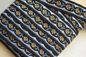 14 metres VINTAGE 1970s black, blue and gold floral pattern ribbon 15mm wide - Picture 1 of 4