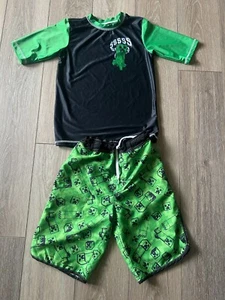 Minecraft Swim Shirt and Shorts Set (pre-owned / Boy's Large / Green & Black) - Picture 1 of 9