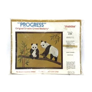Vintage Panda Bären Crewel Stick Kit Progress 248 groß 14x18 Bambus - Bild 1 von 5