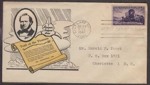 1947 Utah Centennial 100 years Sc 950-28 1st Utah Philatelic Society cachet - Picture 1 of 1