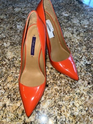 Zapatos de salón Ralph Lauren etiqueta púrpura naranja charol talla 38B usados en excelente estado muestra de pasarela Foto 1 de 4