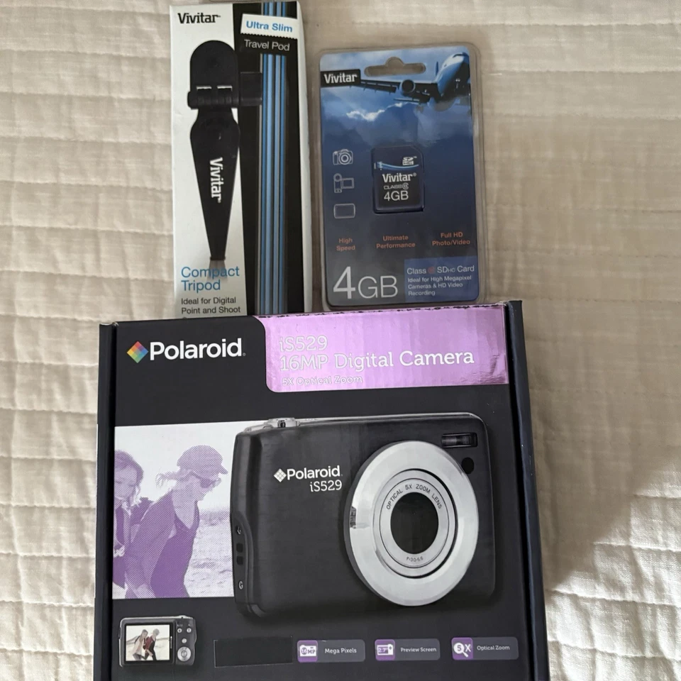 NEW Polaroid iS529 16 MP Digital Camera 5X Optical Zoom HD +4GB SD Card Tripod - Image 1 of 4
