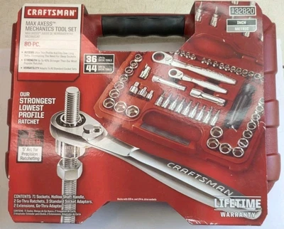 Juego de enchufes métricos y pulgadas 9-32820 80 piezas NOS Craftsman Max Axess Pass Through Foto 1 de 4