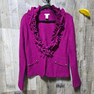 Blazer cárdigan de lana con volantes magenta vintage años 90 Cache - Imagen 1 de 3
