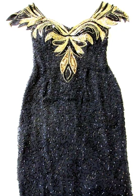 Vestido de cóctel vintage con cuentas negro y dorado LILLIE RUBIN vintage años 90 talla 6 Foto 1 de 4