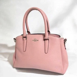 COACH Handbag Shoulder Bag Small Logo Leather Pink Women's USED FROM JAPAN - Picture 1 of 10