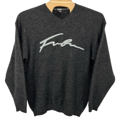 Vintage y2k FUBU Sweater Mens 2XL Dark Grey V Neck The Collection Wool Blend - Image 1 of 4