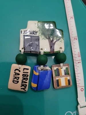 Library Pin Brooch Books Library Card Teachers  Librarian - Image 1 of 4