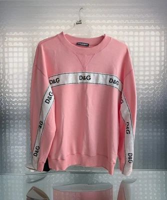 Dolce & Gabbana Rosa Lentejuelas Logo Cuello Redondo Algodón Jersey Sudadera Top Talla 42 M Foto 1 de 4