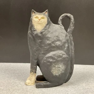 Arte popular primitivo tallado gato negro madera gato amantes regalo - Imagen 1 de 8