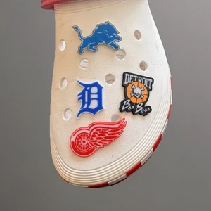 Lot Of 4 Detroit Sports Teams Shoe Charm Tigers Lion Red Wings Pistons - Picture 1 of 3