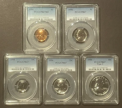 1956 PCGS PR67rd-PR67 U.S. Proof Coin Set 3 with GEM PROOF Silver Coins* 05575 - Image 1 of 2
