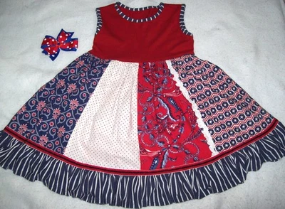 Niña Talla 5 Boutique ~PERSNICKETY~ Patriótico Rojo Blanco Azul VESTIDO GIRATORIO Y PINZA PARA EL PELO Foto 1 de 4