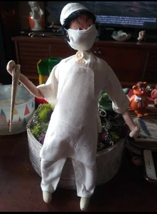 Vintage Felted Doctor Surgeon Doll Figure Klumpe Roldan Scary - Picture 1 of 5