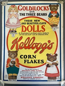 Poster bambola vintage 1926 Kellogg’s Corn Flakes Riccioli d’oro e i tre orsi - Foto 1 di 6