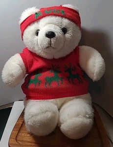 Peluche Rudi Bear Blanco Rojo John Wanamaker Navidad 12" - Imagen 1 de 8