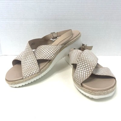 Sandalias para mujer Alex Marie con cuña cruzada y tirantes beige blanco a cuadros talla 9M Foto 1 de 4