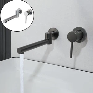 Wall Mounted Swivel Bathroom Bathtub Faucet 2PCS Single Handle 2 Holes Mixer Tap - Picture 1 of 21