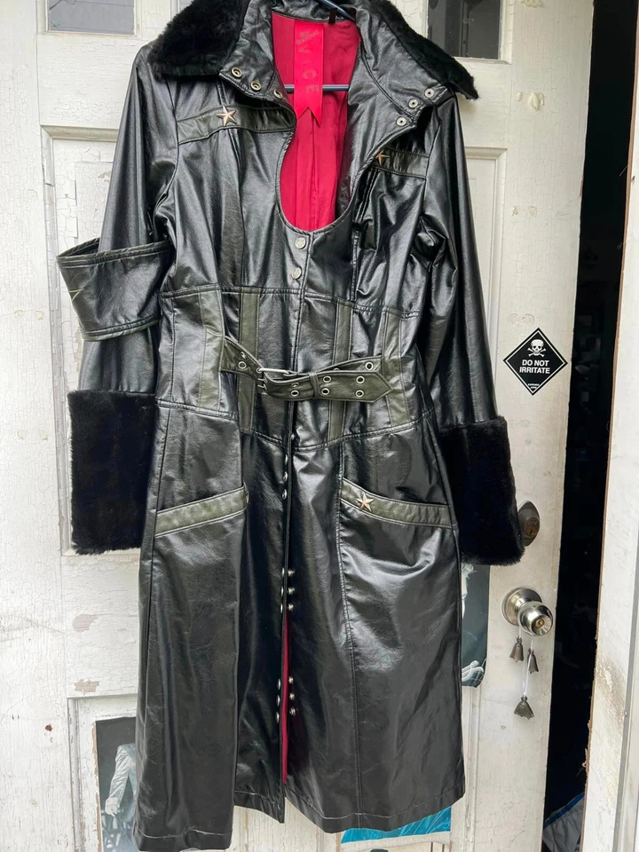 Abrigo de vinilo plisado Lip Service Division XXL negro verde raro vintage como está Foto 1 de 4