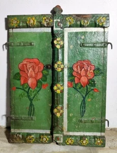 Antike alte Mogulzeit Blumen bemalt königliche Fenster Tür 2 Seiten gekippt Tür - Bild 1 von 6