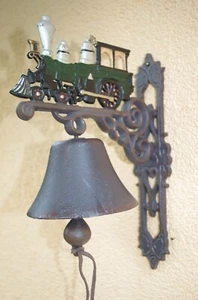 Grande Campana Campanello Campana Porta Ghisa Locomotiva Campana Da Parete Verde - Foto 1 di 6
