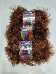 Bernat Disco Mr Brown Eyelash Yarn New 3 Skeins W/Copper Gold Bulky 5 50g 52yd - Picture 1 of 9