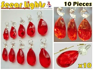 10 RED CHANDELIER PARTS CUT GLASS OVAL CRYSTALS ANTIQUE DROPS PRISMS LIGHT BEADS - Picture 1 of 12