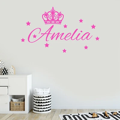 Personalised Large Wall Name Princess Crown Star Vinyl Sticker Wall Decal Kids C - image 1 of 4