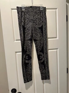 Free People Hose Damen SMALL schwarz hellbraun Bohemian Ankle Legging Paisley Stretch - Bild 1 von 9