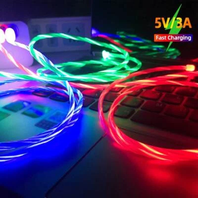 LED Charging Cable Light Up Flow USB Charging Data Cord For IOS Android 8 Pin - Image 1 of 4