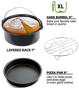 Air Fryer Accessories Fryer Baking Basket Pizza Tray 7Inch Steam Rack 3Piece Set - Picture 1 of 5