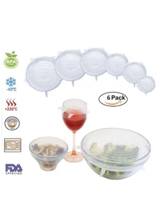 Silicone Stretch Lids - Set of 6 Silicone Food Saver Covers, Reuseable - Lid BPA - Picture 1 of 7